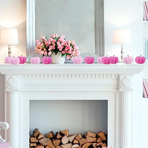Image of Winlyn 12 Pcs Assorted Small Artificial Pink Velvet Pumpkins Decorative Fabric Foam Pumpkins 3 inch for Fall Wedding Baby Shower Halloween Thanksgiving Table Centerpiece Mantel Farmhouse Decor