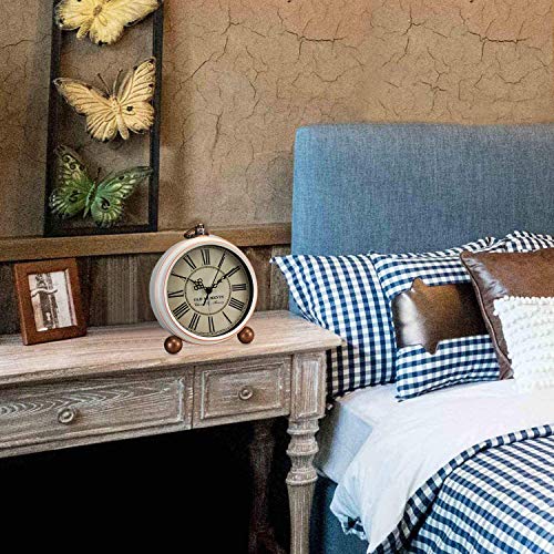 HeQiao Vintage Silent Non-Ticking Table Alarm Clocks (White)