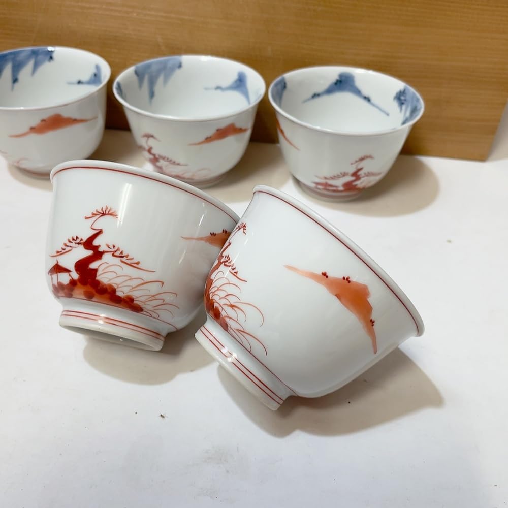 送料無料 『平安松雨』造 氷梅画茶碗5客 共箱 本物保証 送料無料