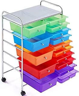 costoffs 15 Drawers Storage Unit On Lockable Wheels, Plastic Trolley Cart, Salon, Beauty, School, Home & Office Organiser, Multicolor