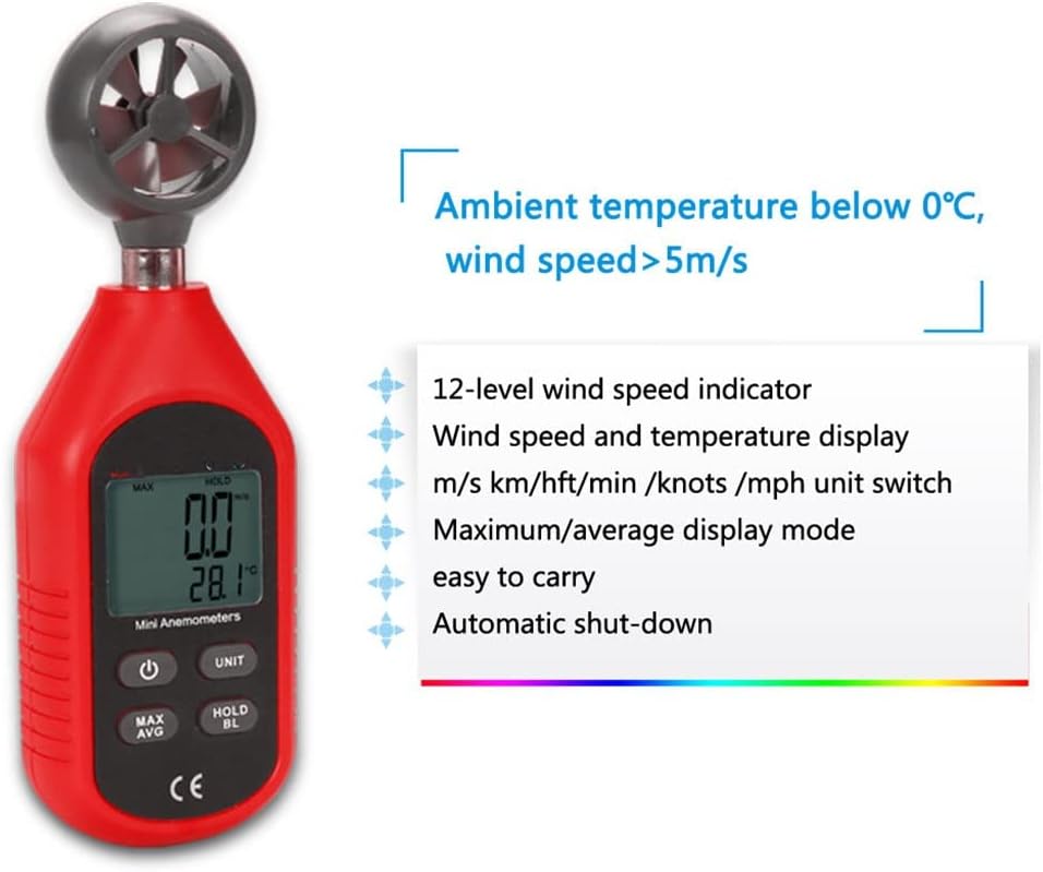 Anemometer Handheld Digital Wind Speed Measurement Temperature Tester LCD Display Air Velocity