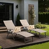 Kozyard Aluminum Outdoor Chaise Lounge Chair, Adjustable Reclining Patio Lounge with Drink Holder, Weather-Resistant Pool, Deck & Yard Recliner, Assemble-Free(2Pack, Beige)