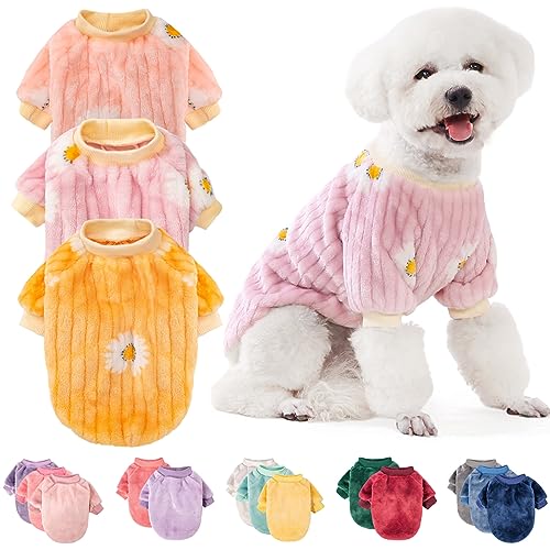 Image of FabriCastle Small Dog Sweaters, 3-Pack Dog Clothes, Soft and Warm Pet Jackets for Small Dogs Girl & Cats, Winter Pet Apparel Costumes, Female Puppy Outfits for Christmas (Pink,Violet,Yellow, X-Large)