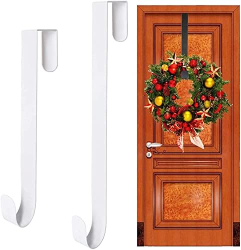 2Pc 12/15inch White Christmas Wreath Hanger for Front Door,Metal Wreath Hook Hangers Christmas Wreath Hanging Hook,Over the Door Garland Hanger Hook Holders for Xmas Door Wall Home Office Wreath Decor