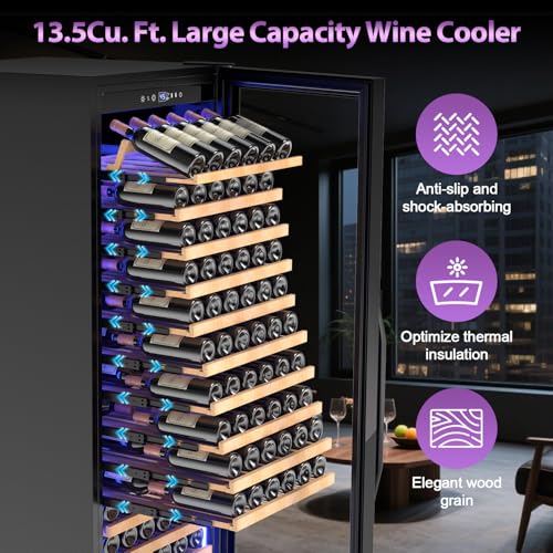 Wine Cooler-Wine Fridge with Safety Lock Freestanding/Built in 24 Inch Wide Large Wine Refrigerator for 154 Bottles,Cellar Chiller Low Noise, Fast Cooling, Black - Image 4