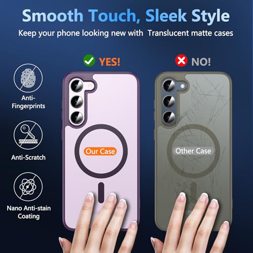Image of OWKEY for Samsung Galaxy S23 Plus Case 6.6'', Magnetic S23 Plus Case Compatible with Magsafe, [Military Grade Shockproof] Translucent Back Slim Bumper Cover Phone Case Galaxy S23 Plus case, Purple