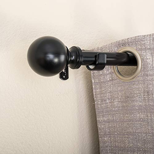 Decopolitan 1" Classic Ball Curtain Rod, 36 To 72 Inches, Black #TOP1