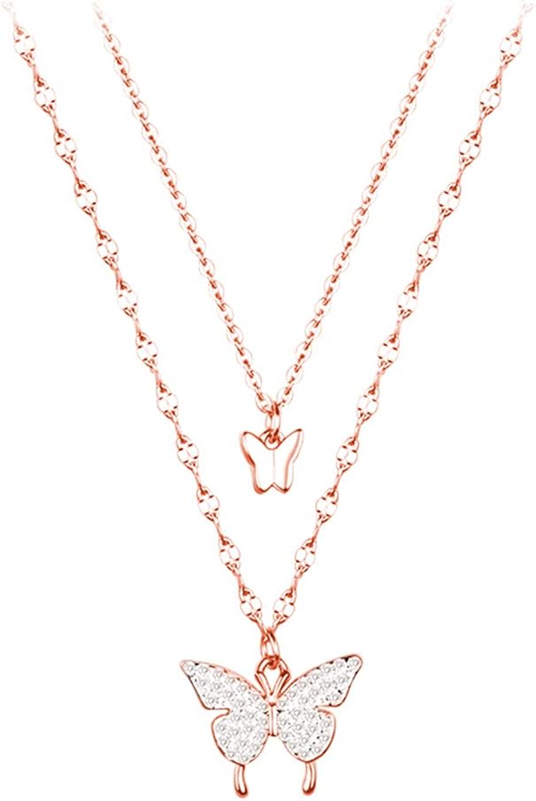 SLUYNZ 925 Sterling Silver CZ Butterfly Choker Necklace for Women Butterfly Layered Necklace Chain