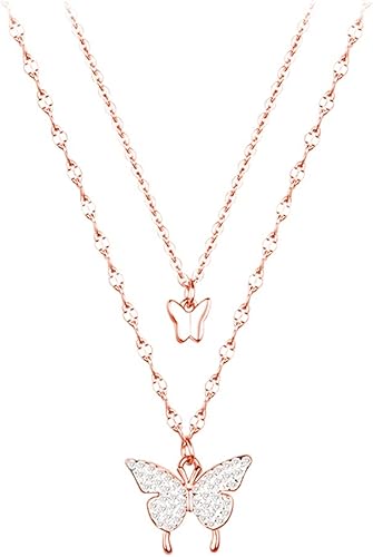 SLUYNZ Gargantilla de plata de ley 925 con circonita cúbica para mujer, collar con capas de mariposa