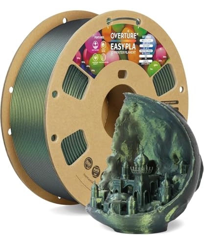 Image of OVERTURE Easy PLA 1.75mm 3D Printer Filament, 1kg Cardboard Spool (2.2lbs), Dimensional Accuracy + /- 0.03mm, Fit Most FDM Printer (Shimmer Silver Green)