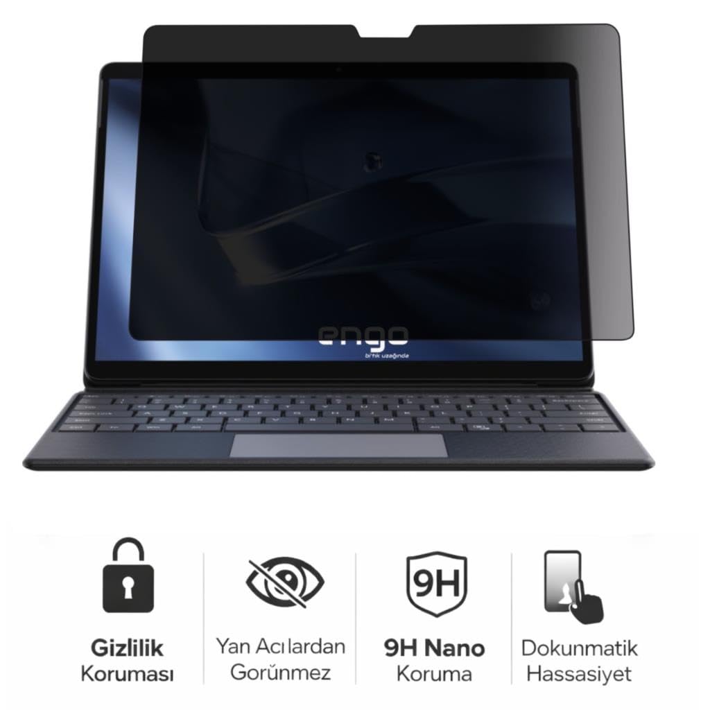 Engo Chuwi Hi10 Max N150 13 İnç İle Uyumlu Hayalet Ekran Koruyucu, Yandan Görünmeyen Anti-Spy Gizlilik (Privacy) Koruması, 9h Temperli Nano Kırılmaz Esnek Cam, Parlama Ve Parmak İzi Önleyici