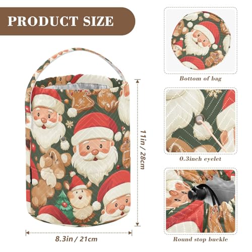 Image of Tatenale Crochet Bag Yarn Bag Knitting Project Bag with Pockets and Handle Portable Yarn Storage Organizer Tangle Free 8.3x11 InchGreen Christmas Santa Claus and Cookies16