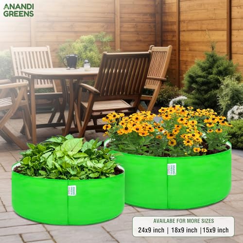 Image of Anandi Green's Premium HDPE Uv Protected 260 GSM Round Green Colour Plant Grow Bag Suitable for Terrace and Vegetable Gardening Size15X9 INCH Pack of 8 Grow Bag