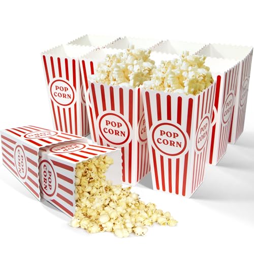 Novelty Place 12 Cajas Clásicas De Palomitas De Maíz, Contenedores De Palomitas De Maíz De Cartón A Rayas Rojas Y Blancas De 46 Oz, Fiesta Nocturna De Cine, Cuadrado De 7.8 De Alto X 3.9
