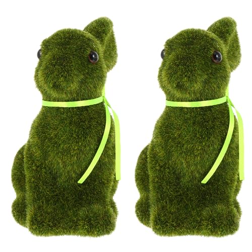 WRITWAA 2 Piezas Decoración de Pascua con Figuras de Conejos de Fieltro Verde Mediano Adornos para Hogar Jardín y Fiesta para Decorar Bonsáis y Exteriores