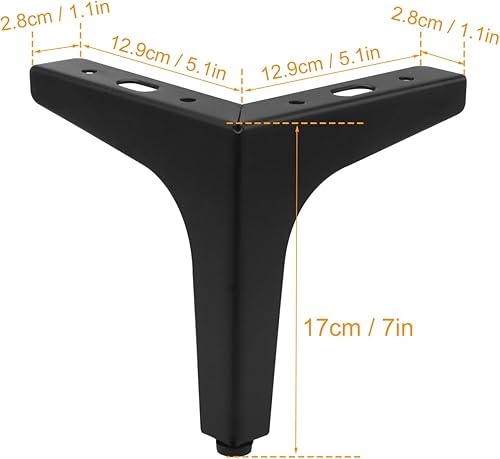 Miniatura 9 de 8 patas de muebles de 6 pulgadas, patas triangulares de metal negro, patas de sofá de repuesto adecuadas para sofá, mesa de café, gabinete, armario,
