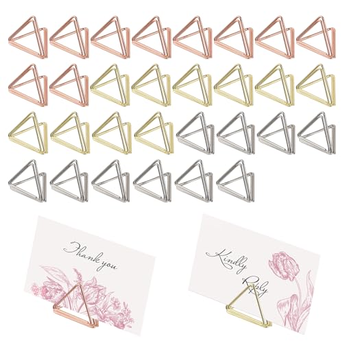 hongmo Conjunto de 30 mini porta-cartões de mesa - design elegante em forma de triângulo para casamentos, festas e ocasiões especiais - porta cartões dourado para uma decoração de mesa refinada