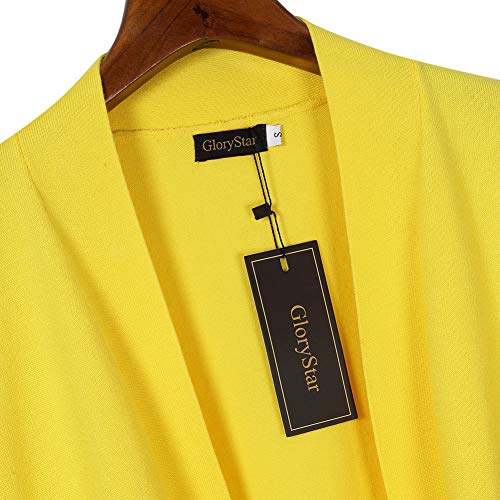 Image of GloryStar Women's 3 /4 Sleeve Open Front Cropped Cardigan Sweater Lightweight Knit Short Shrugs (XS, Yellow)