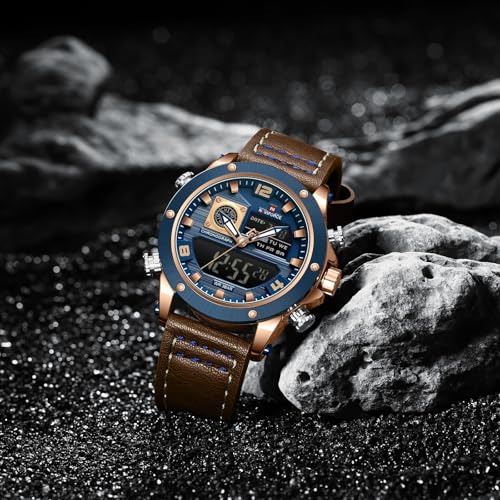 Image of NAVIFORCE NF9236 Japanese Movement Military Style Leather Strap Analog-Digital Watch