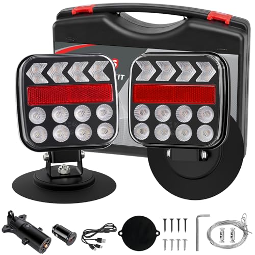 Kaunzaun Wireless Trailer Lights, Magnetic LED Trailer Light, Adjustable Tow Light with Reverse, Portable Towing Light Kit for Trucks Boat RV