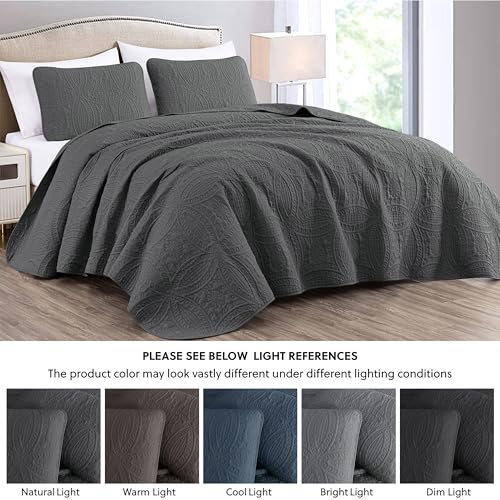 Image of Chezmoi Collection Austin 3-piece Oversized Bedspread Coverlet Set (Queen, Charcoal)