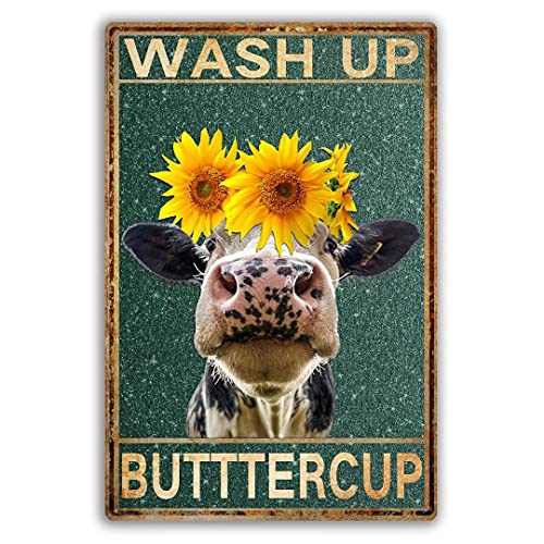 CHTHS Funny Cow Wall Decor Dairy Cows Metal Tin Signs Iron Pating Outdoor Home Bar Decor Wash Up Buttercup Metal Poster for Bar Kitchen Room