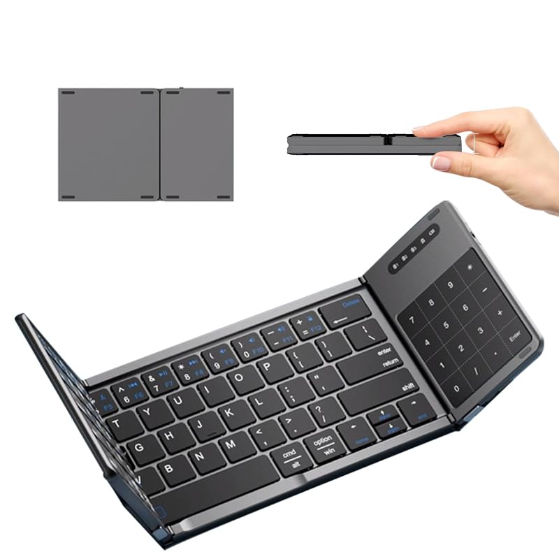 Clavier Bluetooth pliable avec pavé tactile, clavier de voyage sans fil portable avec pavé tactile, synchronisation 3 appareils, 210 mAh rechargeable pour bureau, tablette, ordinateur portable