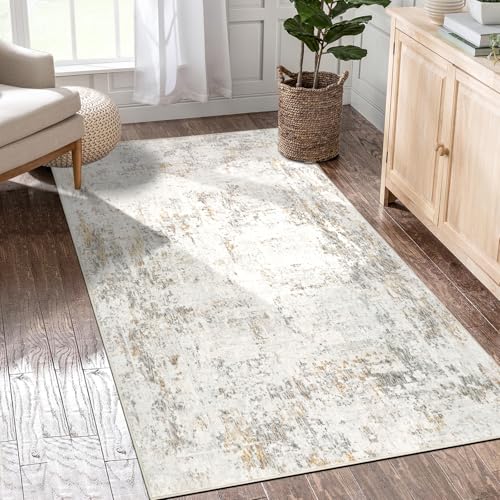 Capslpad Beige Abstrakter Teppich für Flur 80x150cm Waschbar Küchenläufer Teppiche rutschfest Modern Minimalistisch Kurzflor Kunstwolle Teppich für Wohnzimmer Schlafzimmer