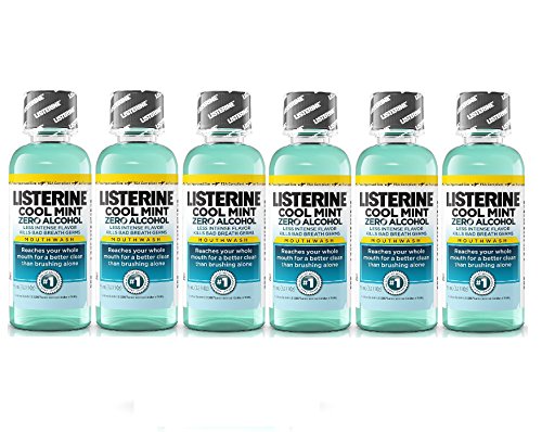 Listerine Cool Mint Zero Alcohol Mouthwash, Travel Size 3.2 Ounces (95ml) - Pack of 6