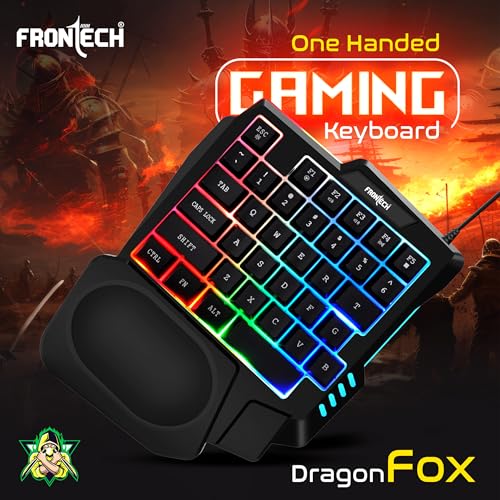 Image of FRONTECH KB-0008P Dragon Fox Rainbow Backlit Gaming Keyboard | 35 Anti-Ghosting & Mechanical Keys | USB Wired Compact Keyboard for PC & Laptop | Windows Compatible | Plug & Play