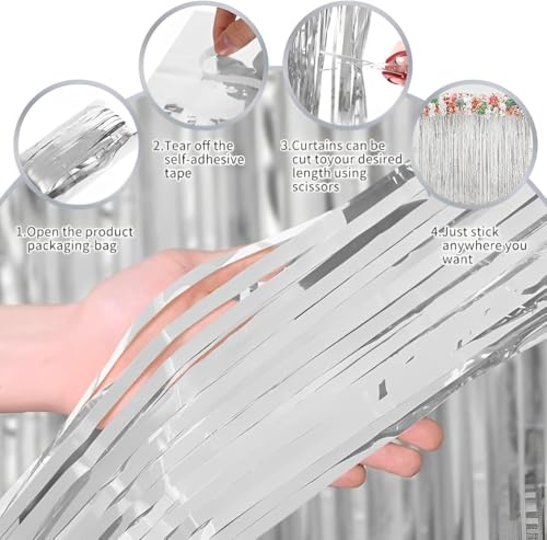 Image of TREND N ART Premium Metallic Foil Curtain 3x6 Ft Each for Party Decoration, Shimmer Backdrop for Birthday, Anniversary & Wedding, Easy to Hang Door & Wall Decoration Photo Booth (3, Silver)