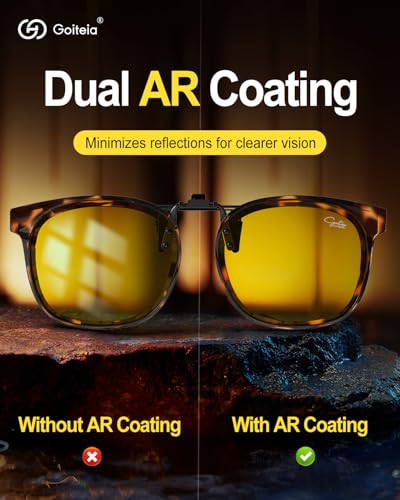Image of Goiteia Oversized Night Driving Glasses Clip on For Driving-Polarized Anti Glare From Headlights,Framed To Conceal Glasses