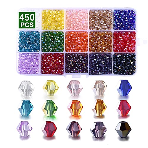 Image of 8mm Bicone Beads for Jewelry Making, Lucky Goddness 450 Pcs Glass Crystal Beading Kits for Bracelets Suncatcher Crafts