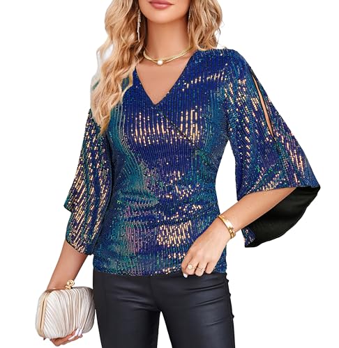 GRACE KARIN Women's Sequin Top, Sparkly Party Blouse Fantasy Purple L