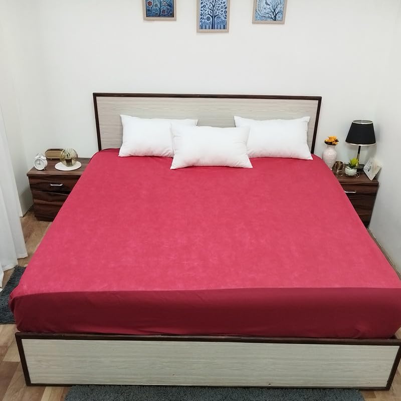 Image of Premium 100 Percent Waterproof Mattress Protector with Elastic Non-Woven | Hypoallergenic Mattress Cover Soft Elastic Bed Protector for Queen Size Bed 72x60 Inch Fit On 10 Inch 6X5 Feet, Maroon
