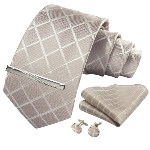 Image of Striped Plaid Polka Dot Mens Tie Formal Necktie Pocket Squares Ties Clips Cufflinks Classic for Men Set