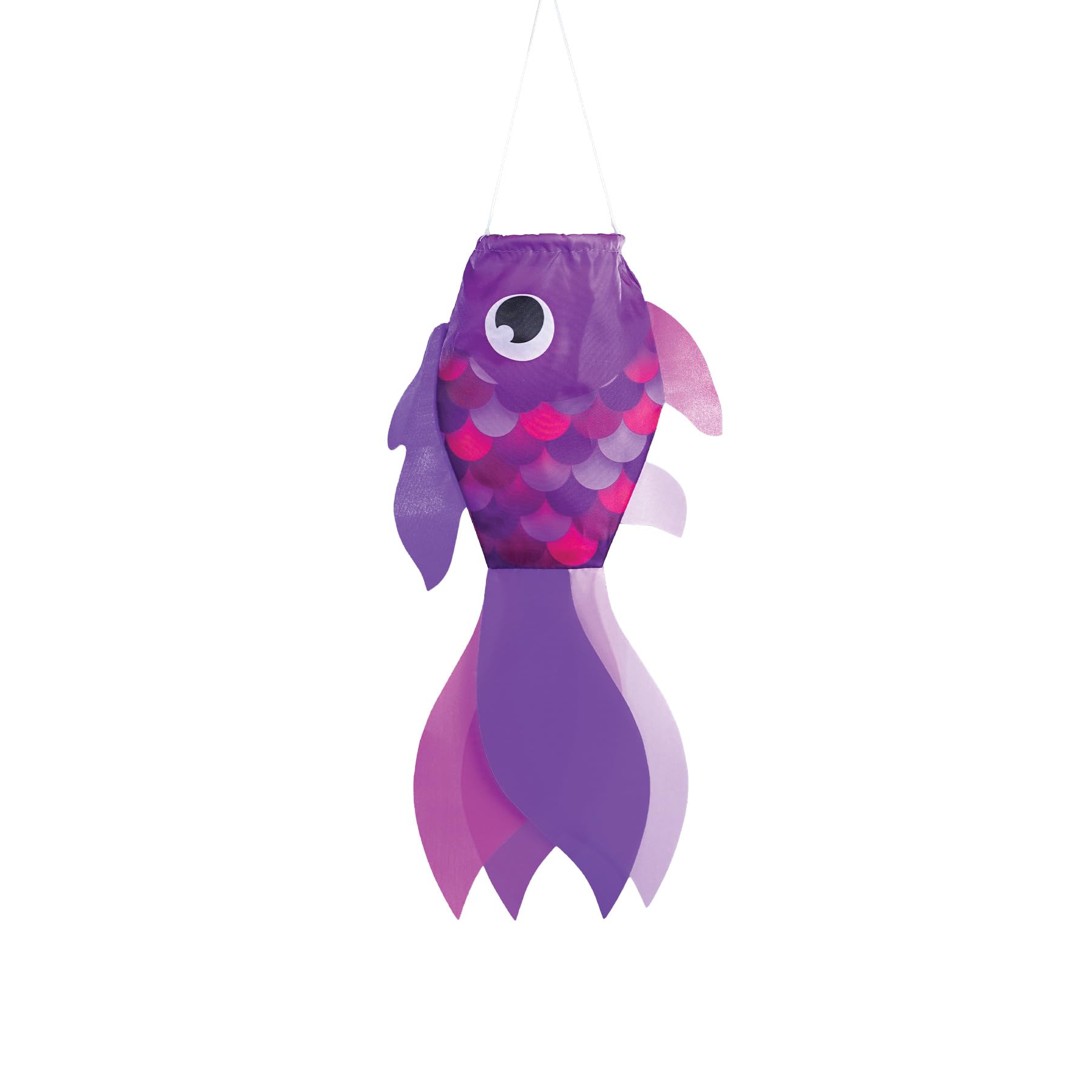 In the Breeze 5222 — 15-inch Lavender Damsel Fish Windsock — Colorful Purple Fishsock Hanging Garden Decor with Detailed Printed Graphics