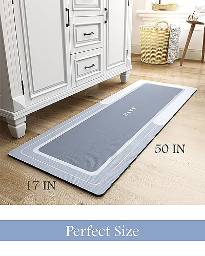Image of MontVoo-Bath Mat Rug Runner Long Bathroom Mat Non Slip Super Absorbent Stain Resistant Quick Dry Thin Bathroom Rug Fit Under Door-Bath Mats for Bathroom Floor Bathtub Vanity-Bathmat 17 inchx50 inch Blue