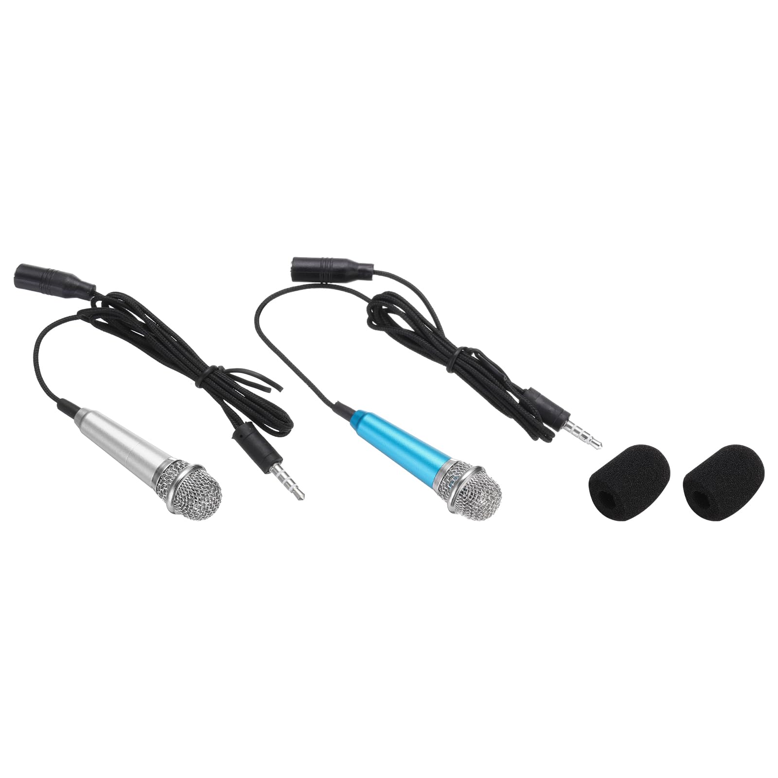 MECCANIXITY 2Pcs Mini Microphone Portable Vocal Microphone for Voice Recording and Singing with Cover,Silver & Blue