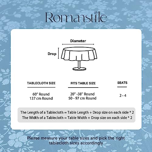 Image of Romanstile Waterproof Vinyl Tablecloth Round, 60 x 60 Inch, Rose Blue | Flannel Backing Wipeable Table Cloth, Heavy Duty Plastic PU Table Cover for Kitchen Dining, Indoor & Outdoor Use