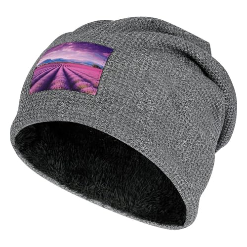 Lavender Fields Winter Beanie Hats Dark Gray Unisex Plush Pullover Cap Fashion Skull Cap Warm Knitted Caps