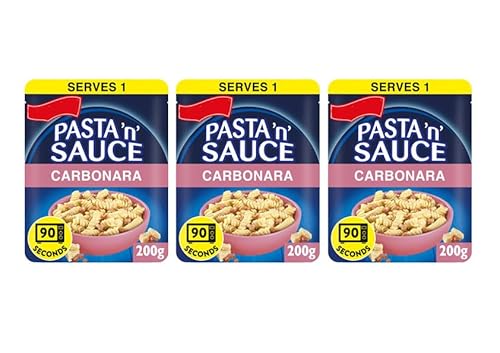 Pasta 'n' Sauce Carbonara Microwave Ready Meal, 90 Seconds, 200g, Serves 1, No Artificial Colours or Preservatives, Pack of 3