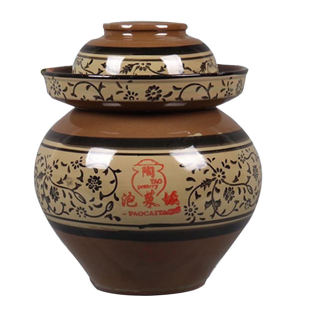 Chinesische Keramikfanzalglas mit Fermentationsdeckel, fermentierender Crock mit Wasserversiegelungslöschdeck brown-11L