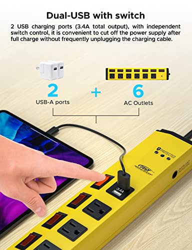 Crst CRST-IS6A450-2U 6-Outlet Heavy Duty Power Strip With Usb And Individual Switches thumb #2