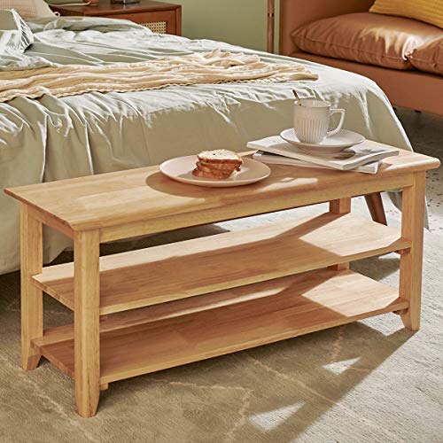 Image of XKZG Storage Bench Wooden Shoe Rack Bench Simple Style Wood Entryway Bench (Natural,39.4 inch)