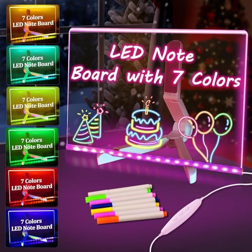 Tableau Lumineux Message Dessin LED, Tablette à Dessin Lumineuse 30 x 20 cm, Tablette Lumineuse Dessin Effaçable avec 7 Stylos Néons Disponible sous Forme...