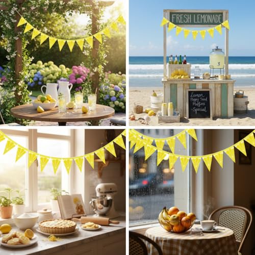 Image of Gersoniel 5 Pcs Lemon Party Decorations Yellow Lemon Pennant Banner | Pre-strung Triangle Flags for Lemonade Themed Birthday, Baby Shower, Wedding Party, Classroom Decorations, Paper Bunting