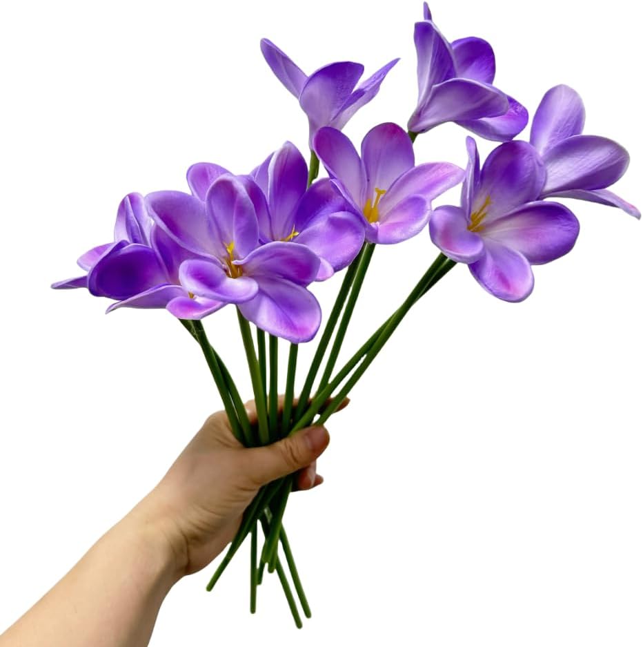 10 pc Purple Artificial Plumeria Flowers with Stems,13inch Real Touch Lifelike Frangipani Fake Flower Bouquets for Home Office Wedding Engagement Party Spring Flowers Decor