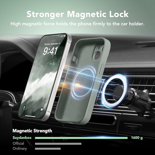 Image of Magnetic for iPhone 15 Plus Case, Compatible with MagSafe, [Full Camera Protection][Screen Protector] Silicone Shockproof Protective Phone Case for iPhone 15 Plus 6.7 inch, Calke Green