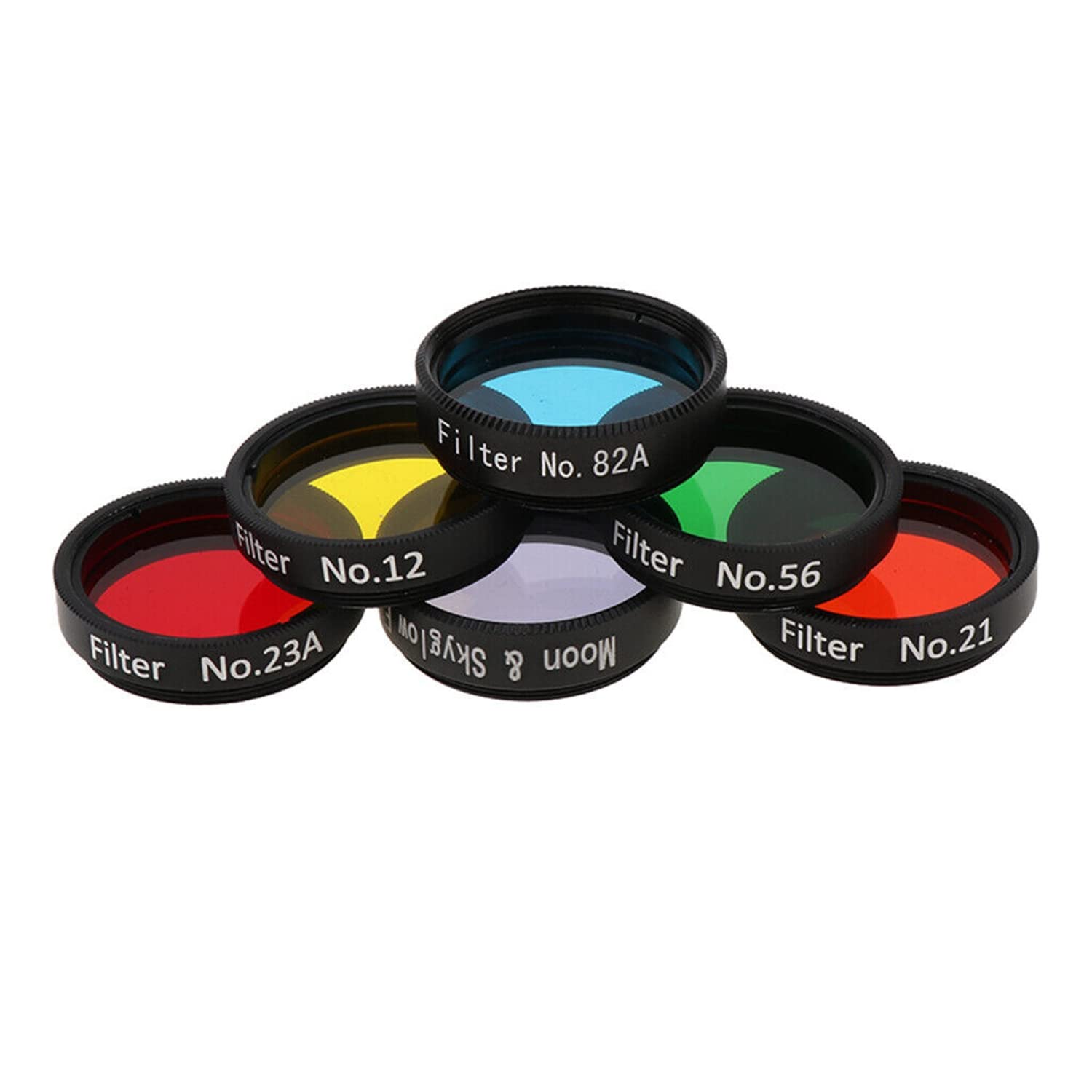 Filtro lunare telescopico da 3,25 cm, set di 6 filtri colorati per telescopio, oculare, lenti colorate per migliorare la definizione e la risoluzione nell'osservazione planetaria lunare, con robusta